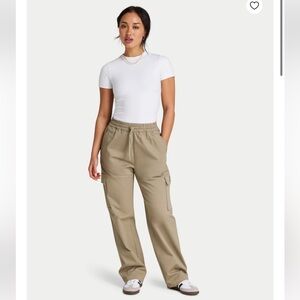 HERA Highrise Relax Fit Beige Straight Leg Cargo Pants Size Extra Large Cotton